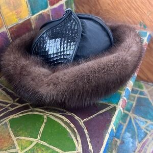 Alamar Black and Brown Fur-Trimmed Hat